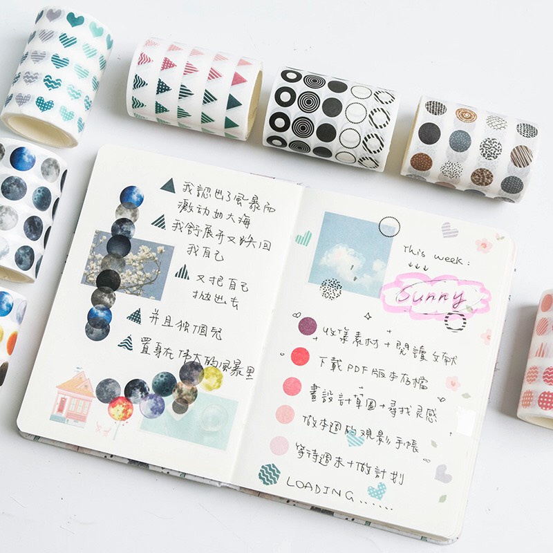 Washi tape trang trí sổ còng, sổ Bullet Journal │ Họa tiết chấm bi │ 1 cuộn 6cm x 3m │ Xem thêm ở phần MÔ TẢ SẢN PHẨM