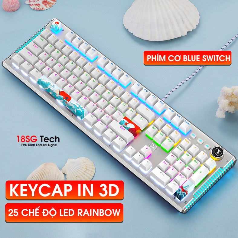 Bàn phím cơ có dây gaming cao cấp K968 keycap siêu xịn có hơn 20 chế độ LED| Blue switch gõ cực đã chiến mọi tựa game