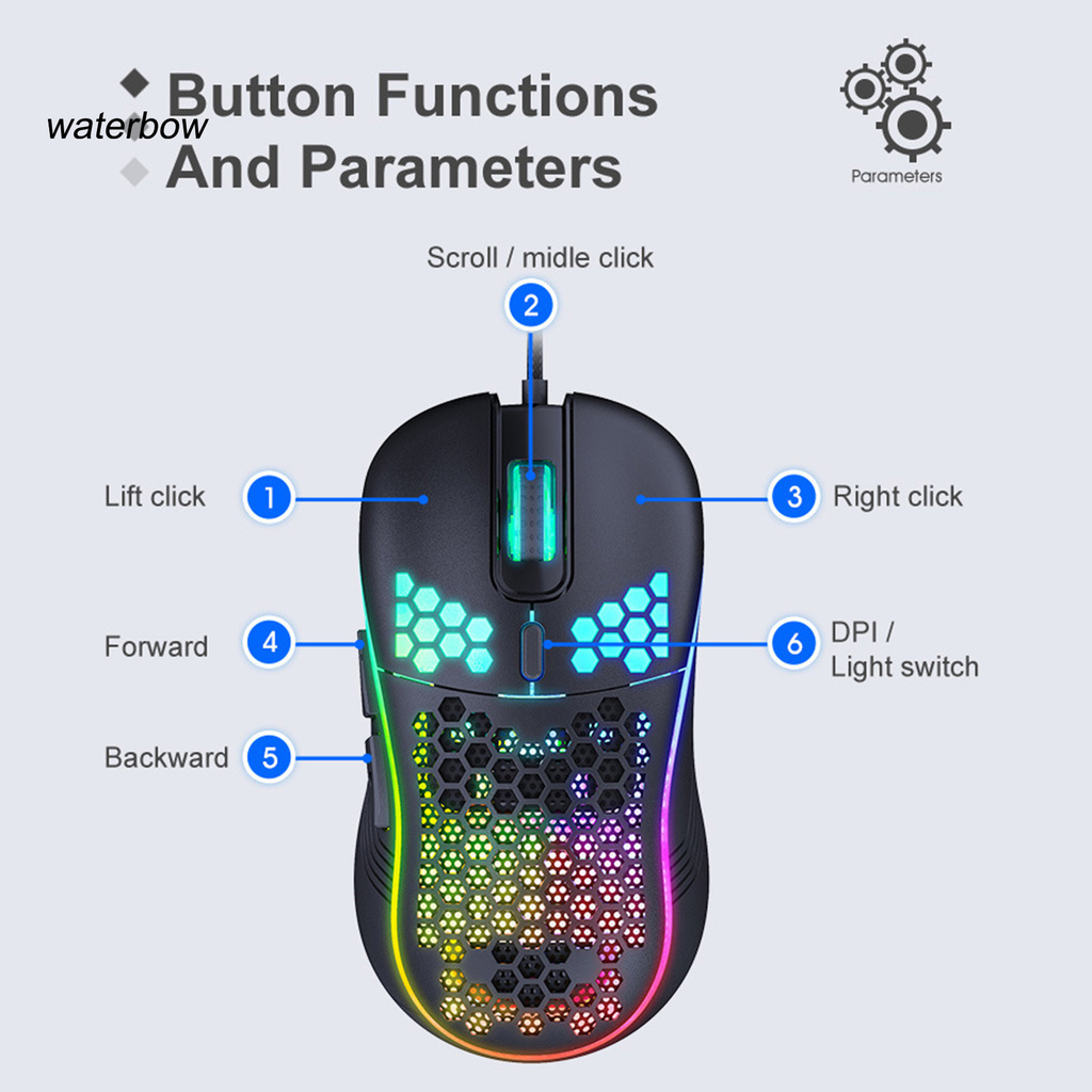 ww IMICE T98 7200DPI RGB Mouse Onboard Memory Honeycomb Hollow Ergonomic Design Extreme Responsiveness Wired Gaming Mouse for Gaming Computers