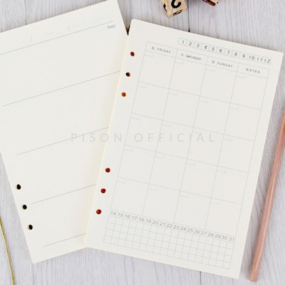 Ruột sổ còng 6 lỗ giấy refill Pison A5 nhiều mẫu, sổ planner bullet journal - 1 tệp