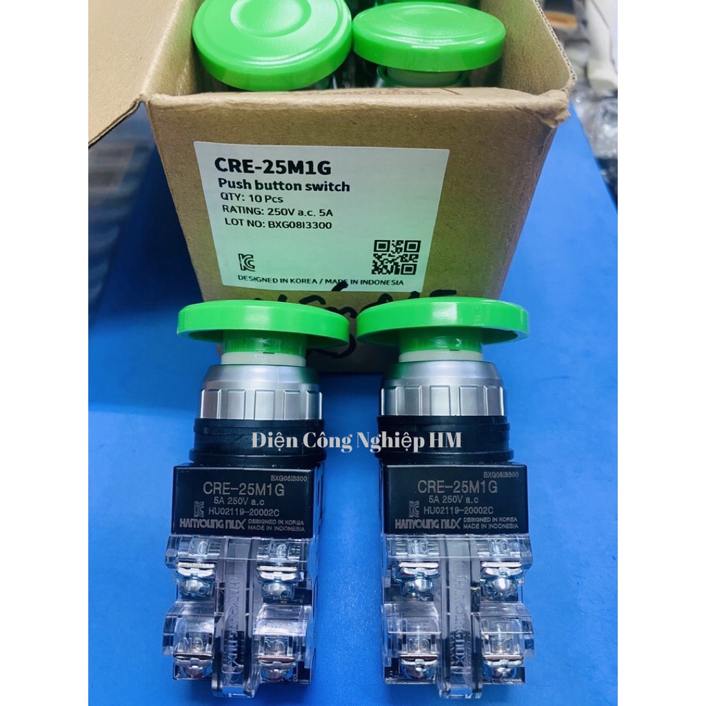 Nút ấn nhấn nhả hình nấm Phi 25 Hanyoung - Chính Hãng CRE-25M1G, CRE-25M1R