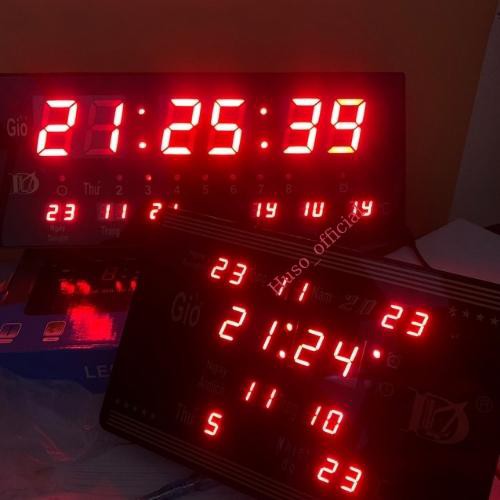 Đồng hồ treo tường trang trí - HUSO - LED Kỹ Thuật Số hiện đại có chế độ ban đêm đầy đủ thông tin cả nhiệt độ