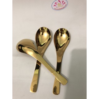 Bộ 3 muỗng sò hoặc súp kiểu Hàn Quốc vàng gold inox 304 cao cấp bóng sáng sang chảnh Hcm