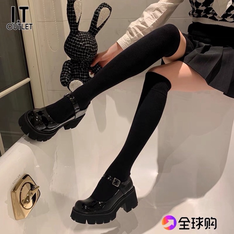 Giày Nữ Lolita Dây Cài Đế Vuông Cao 5cm, Giày Búp Bê Độn Đế Chất Da Đế Dày Mũi Tròn Phong Cách Retro Nhật Bản