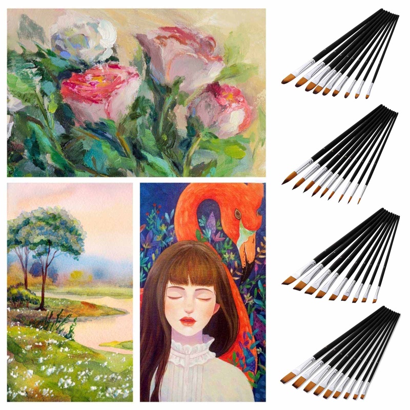 Set 9 Cọ Vẽ Tranh Sơn Dầu Bằng Sợi Nylon Nhiều Kích Thước Khác Nhau Cho Học Sinh