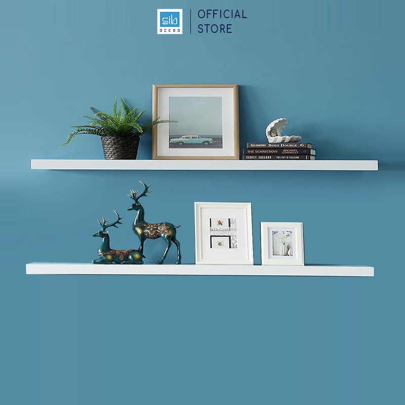 Set 2 Kệ Gỗ Dài 120cm Treo Tường Màu Trắng/ Đen/ Vân gỗ Thương Hiệu SIB Decor, Dùng Để Sách, Vật Dụng Trang Trí