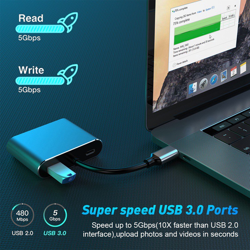 Đế Sạc Đa Năng 4 Trong 1 Usb C Sang Hdmi / Vga / Usb 3.0 / Pd Cho Macbook Hp Lenovo Surface