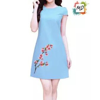 Đầm suông in hoa anh đào thời trang nữ