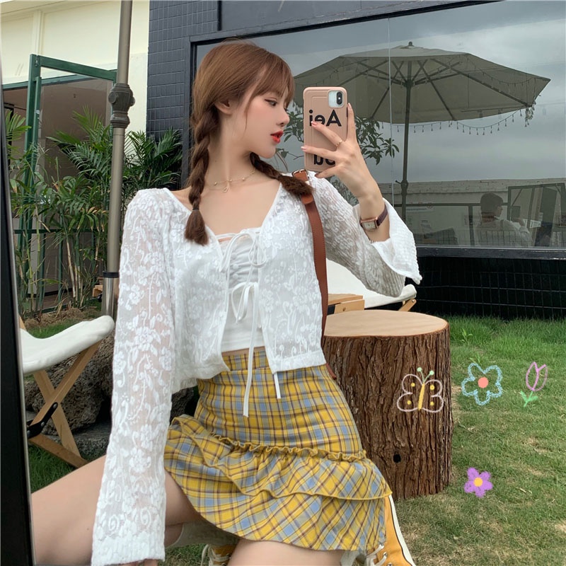 Áo khoác ren xuyên thấu tay dài thời trang cho nữ MS506