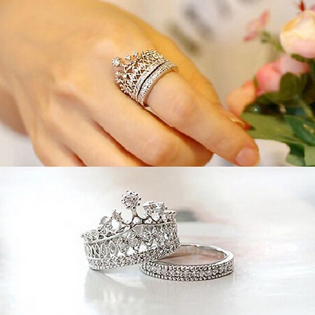 Bộ 2 nhẫn hợp kim đính kim cương giả đẹp mắt cho nữ