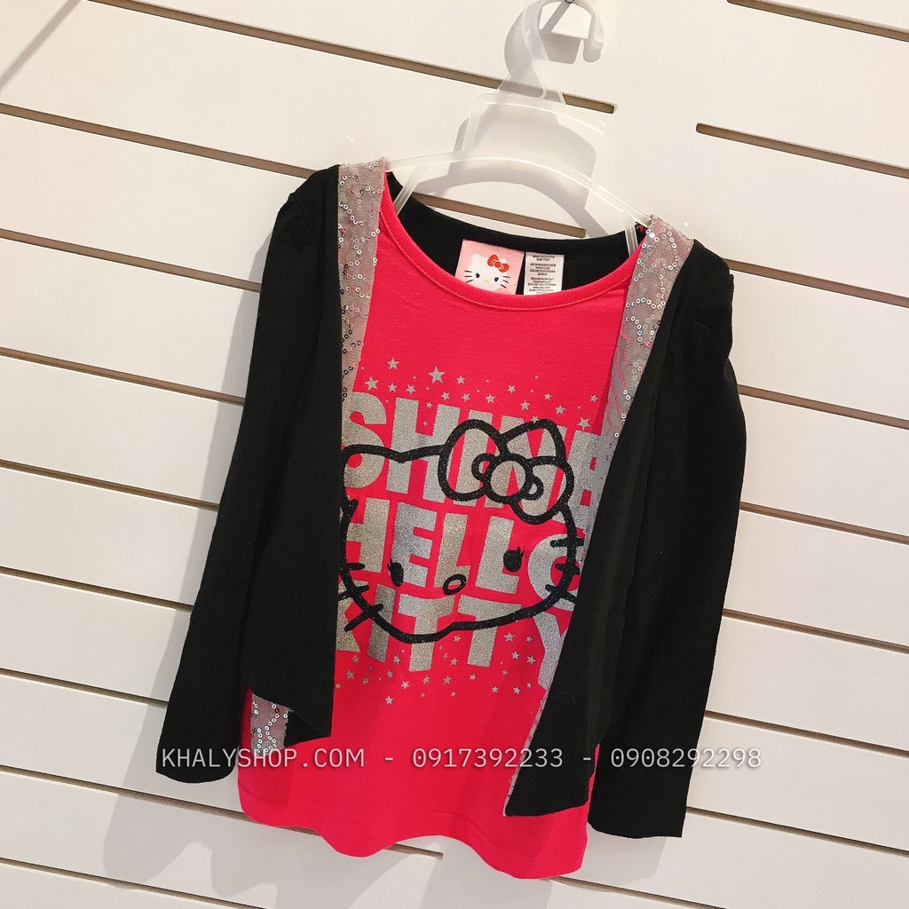 Áo tay dài khoác giả hình mèo Kitty màu hồng đen kim sa lấp lánh size XS,M cho bé gái 4-8 tuổi (Mỹ US-UK) - ATTDKT05