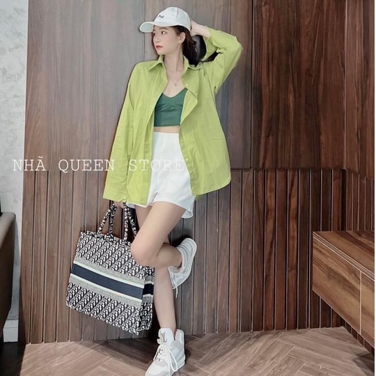 Set sơ mi xanh cốm 3 món kèm bra quần short đùi BN210