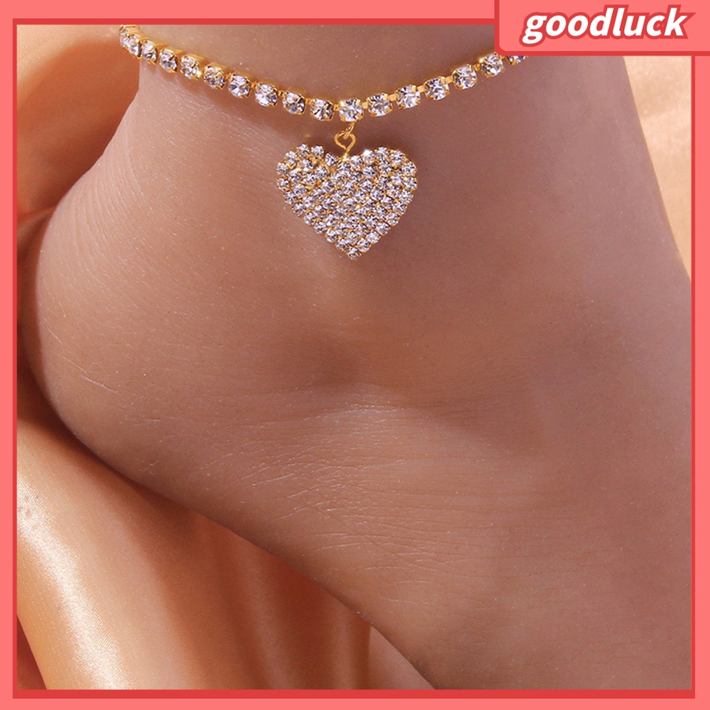 Goodluck| Lắc Chân Hình Trái Tim Đính Đá Lấp Lánh Thời Trang Cho Nữ