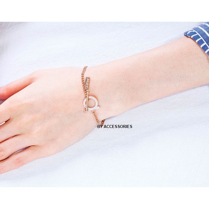 Lắc tay titan khóa tròn đính đá không gỉ WB190604