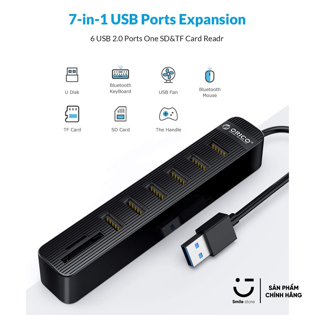 Bộ Chia USB 6 Cổng 2.0 HUB USB ORICO TWU2-6AST Hỗ Trợ Mở Rộng Thêm Cổng USB Cho Tất Cả Các Dòng Laptop, Máy Tính