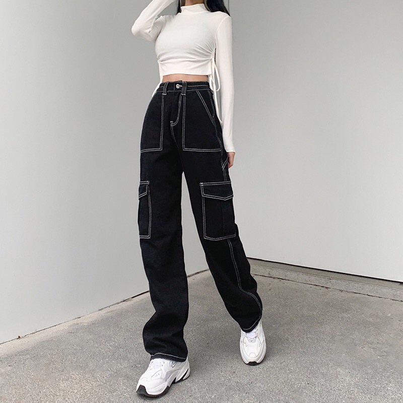Quần chỉ nổi 6 túi RUBY HOUSE86 2 size M,L from ống rộng chất thô dầy mềm mịn mát hàng đẹp