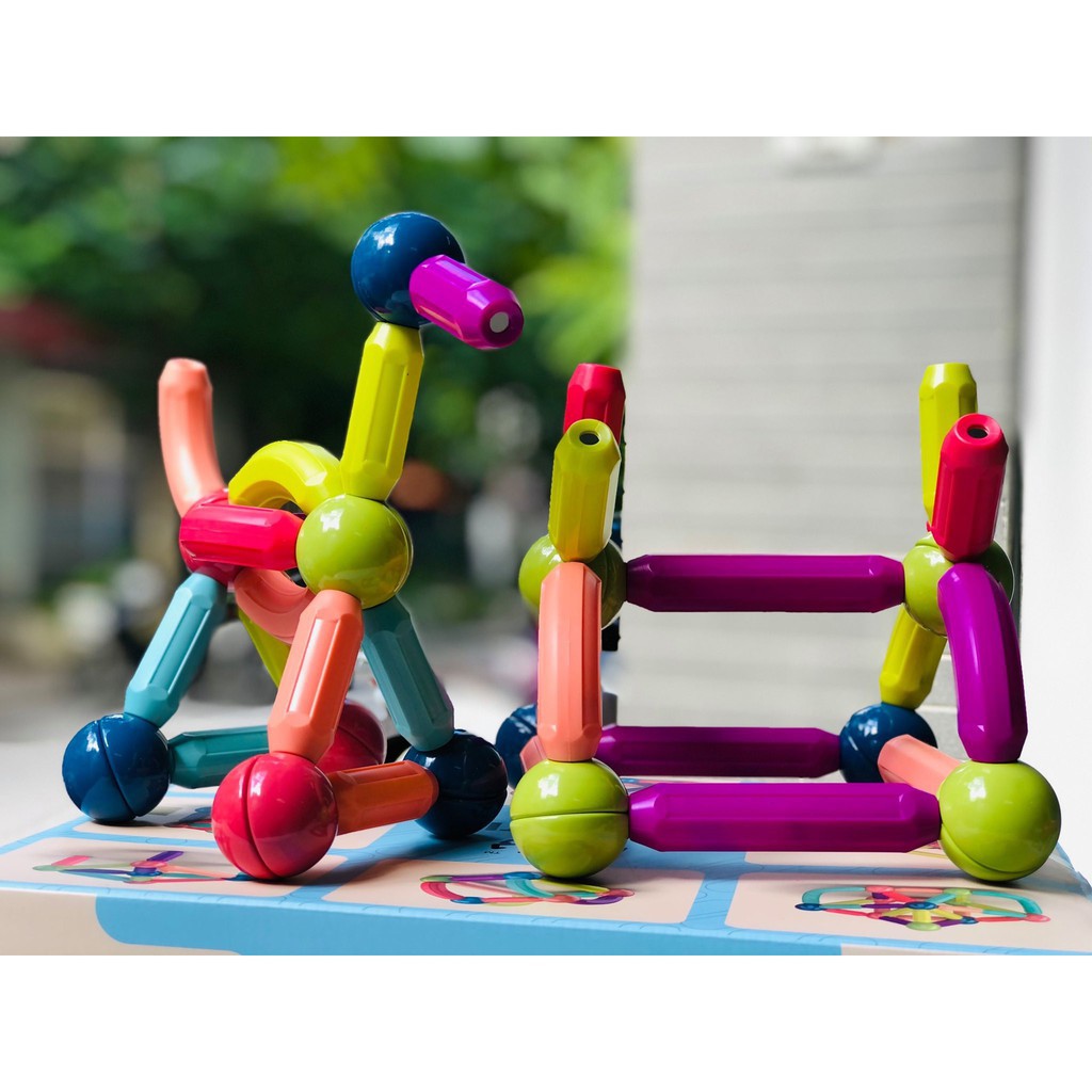 Đồ chơi Que từ tính tròn lắp ráp xếp hình khối nam châm MAGNETIC STICKS 25, 36, 42 chi tiết
