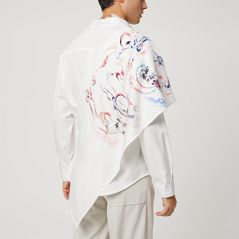 Áo sơ mi INCERUN tay dài dáng rộng in họa tiết thổ cẩm kiểu Trung Hoa cá tính cho nam