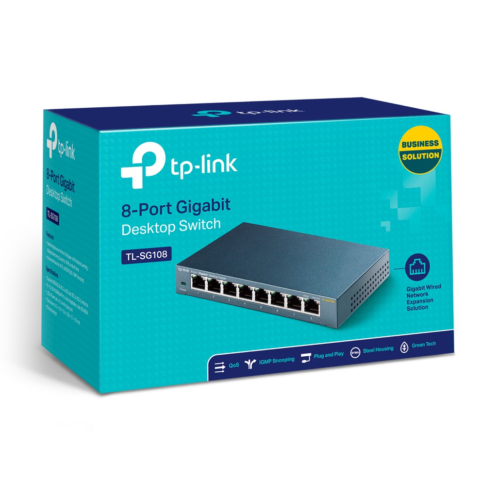 TP-Link Gigabit Vỏ thép Bộ chia mạng Switch   8 cổng RJ45 Tăng tốc máy chủ - TL-SG108 - Hàng Chính Hãng