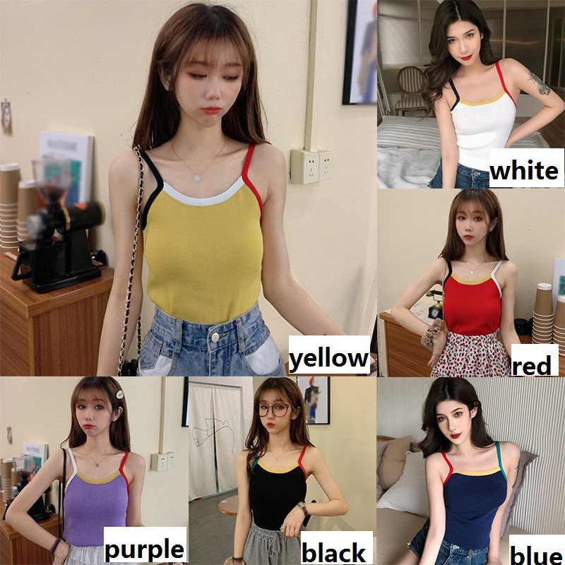 Áo Hai Dây Dệt Kim Phối Màu Tương Phản Quyến Rũ Cho Nữ