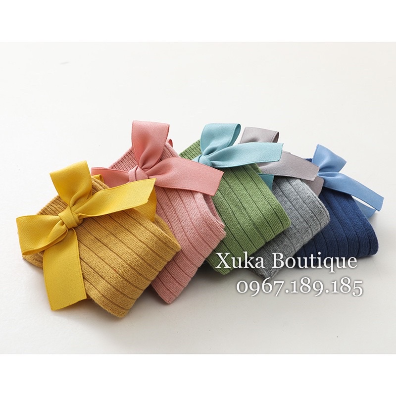 Tất Đùi Gắn Nơ Cho Bé - Xuka Boutique - Tất Đùi Gân Màu Hồng Bé Gái