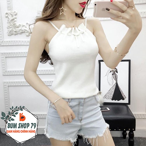 Áo thun len nữ dây rút phong cách Hàn Quốc trẻ trung, Áo len sát nách nữ gợi cảm quyến rũ Hàn Quốc