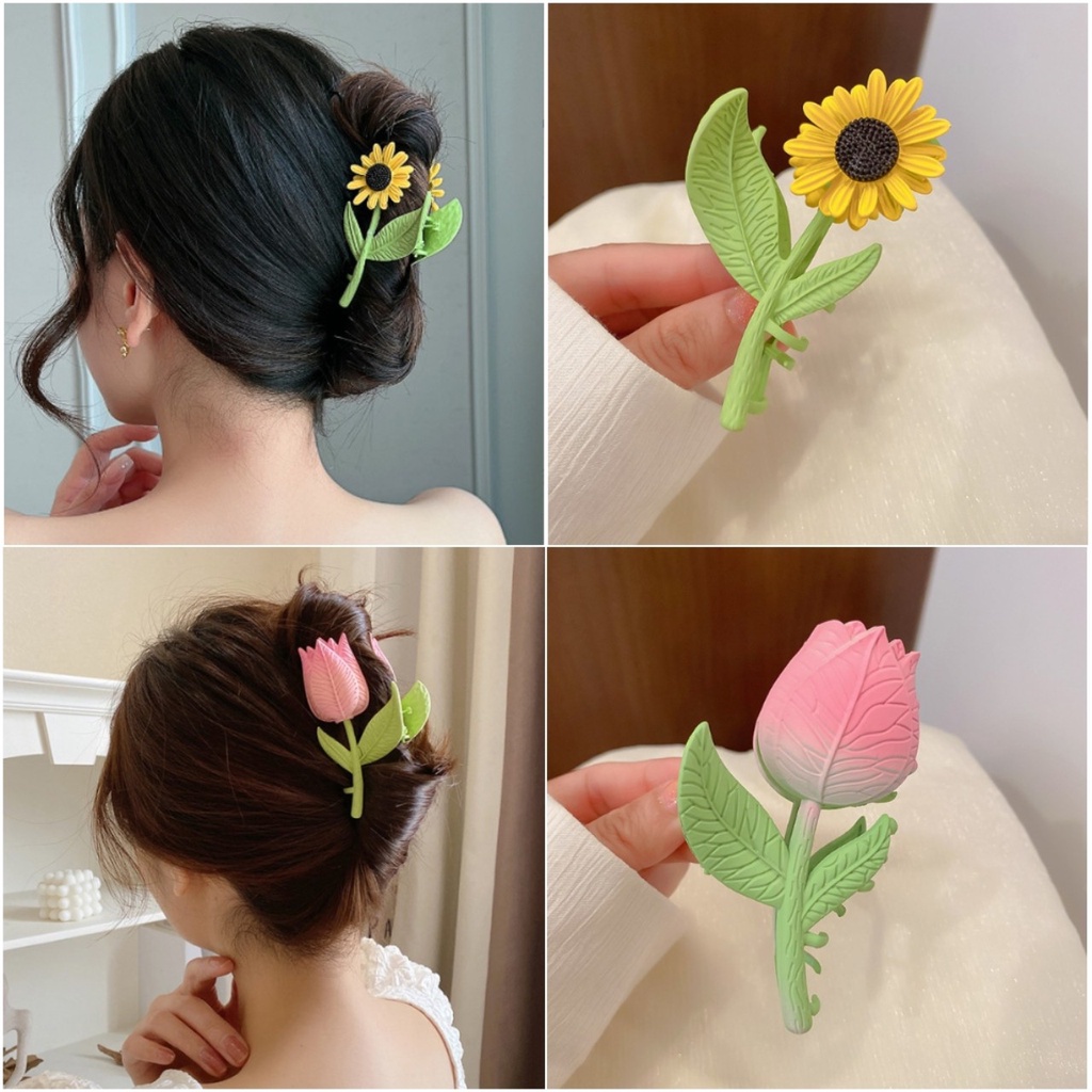 📛 RẺ VÔ ĐỊCH 📛 Kẹp gấp tóc càng cua hoa tulip hướng dương màu sắc hot trend phong cách hàn quốc