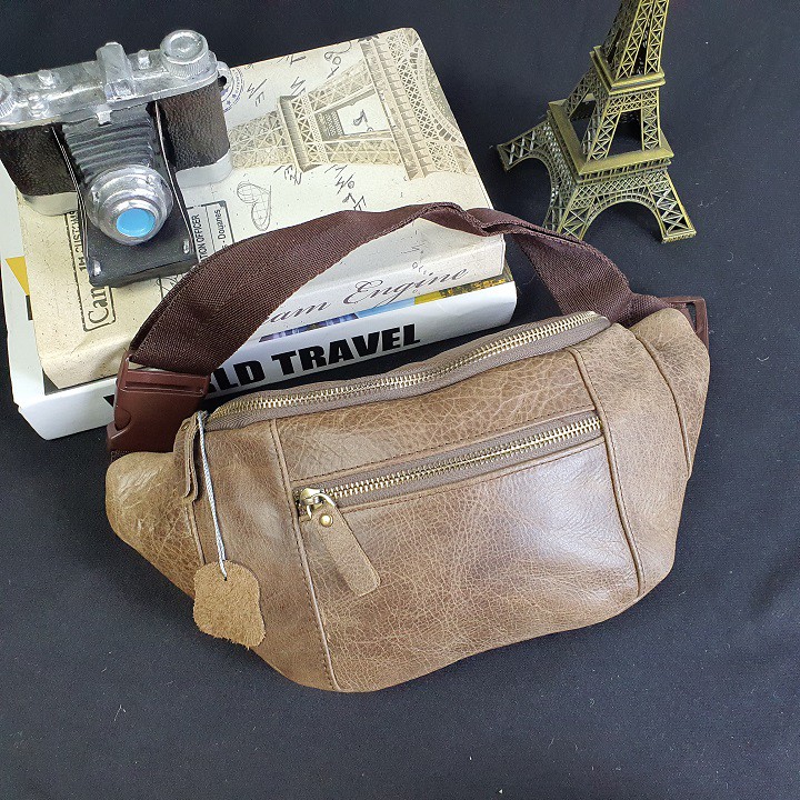 Túi đeo chéo, túi bao tử da bò thật TD106VB (Nâu sáp/Vàng bò) [Freeship] - 100% da bò thật, bảo hành 3 năm | BigBuy360 - bigbuy360.vn