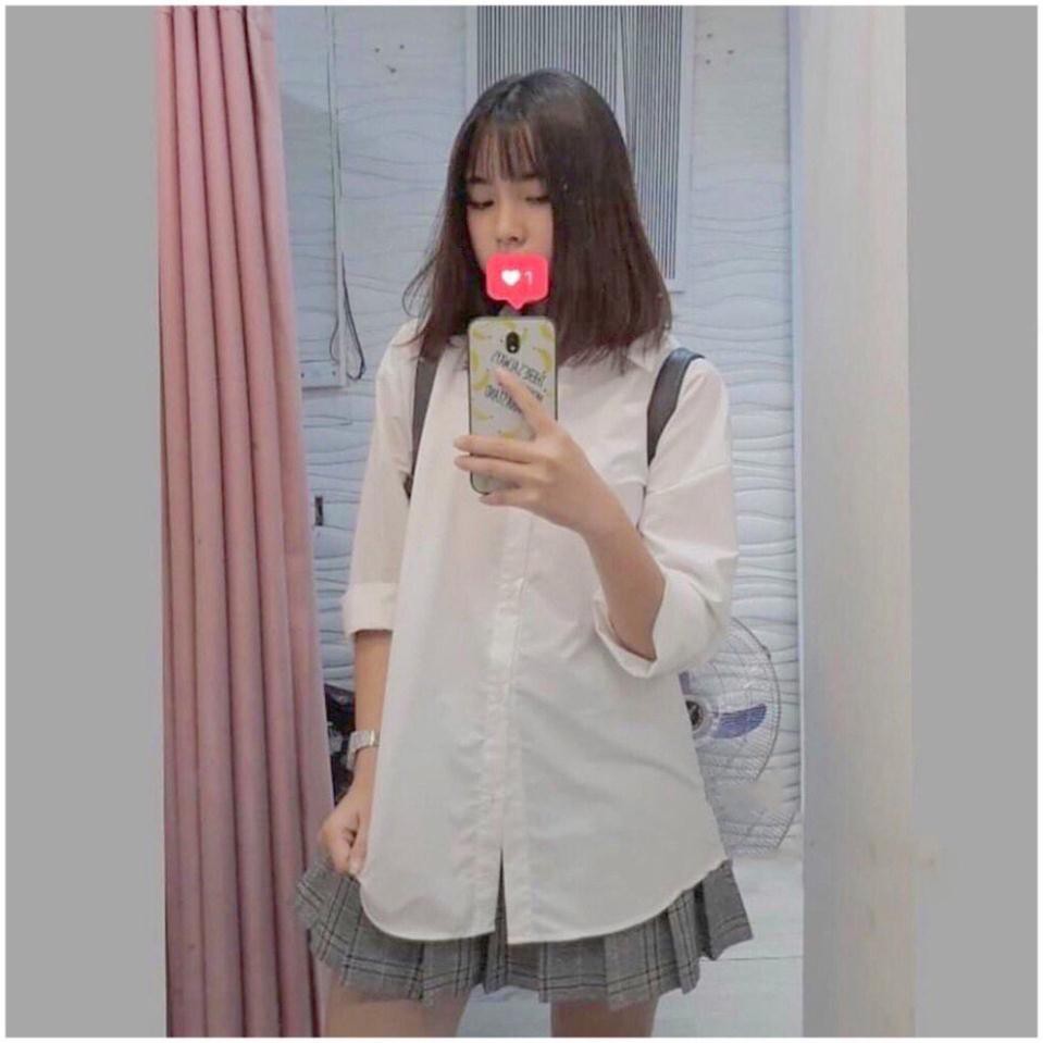 Áo sơ mi nam nữ dài tay Unisex Basic TRƠN Form rộng màu trắng và đen Chất cotton lụa mịn mát Bigsize,Áo sơ mi unisex SM1