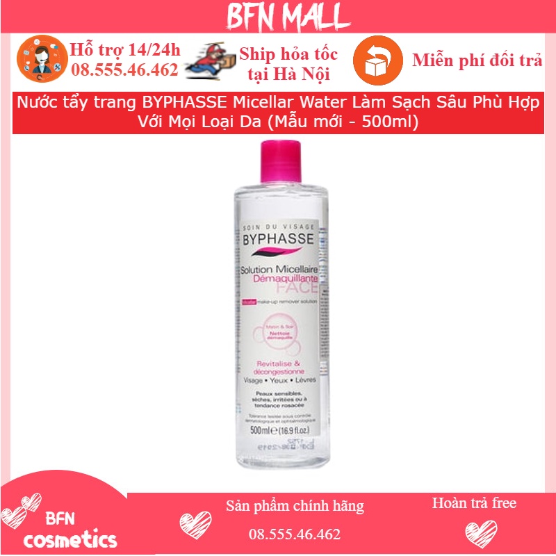 Nước tẩy trang BYPHASSE Micellar Water Làm Sạch Sâu Phù Hợp Với Mọi Loại Da (Mẫu mới -500ml)