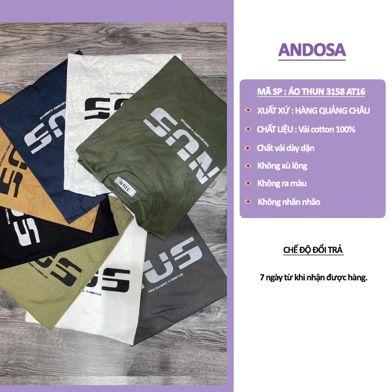 Áo thun nam nữ tay lỡ form rộng 3158 in chữ chất cotton hàng Quảng Châu ANDOSA AT16