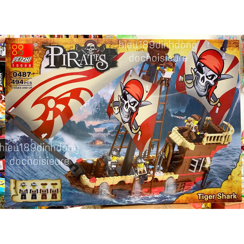 Lắp ráp xếp hình non Lego Pirates 0487 : Tàu cướp biển hải tặc cá mập hổ 494 mảnh