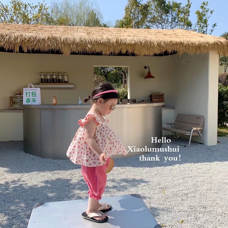 Set áo hoa đũi + quần chun ống cho bé gái