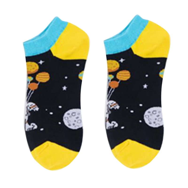 Xiangbao Vớ Thuyền Cotton Họa Tiết Ngôi Sao Hành Tinh Ngôi Sao Vũ Trụ Đầy Màu Sắc Vui Nhộn Phong Cách Harajuku