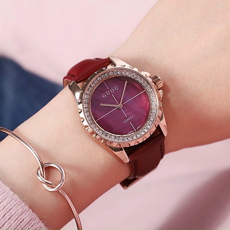 Đồng hồ thời trang cao cấp Nữ mặt tròn Size 36, Dây da mềm