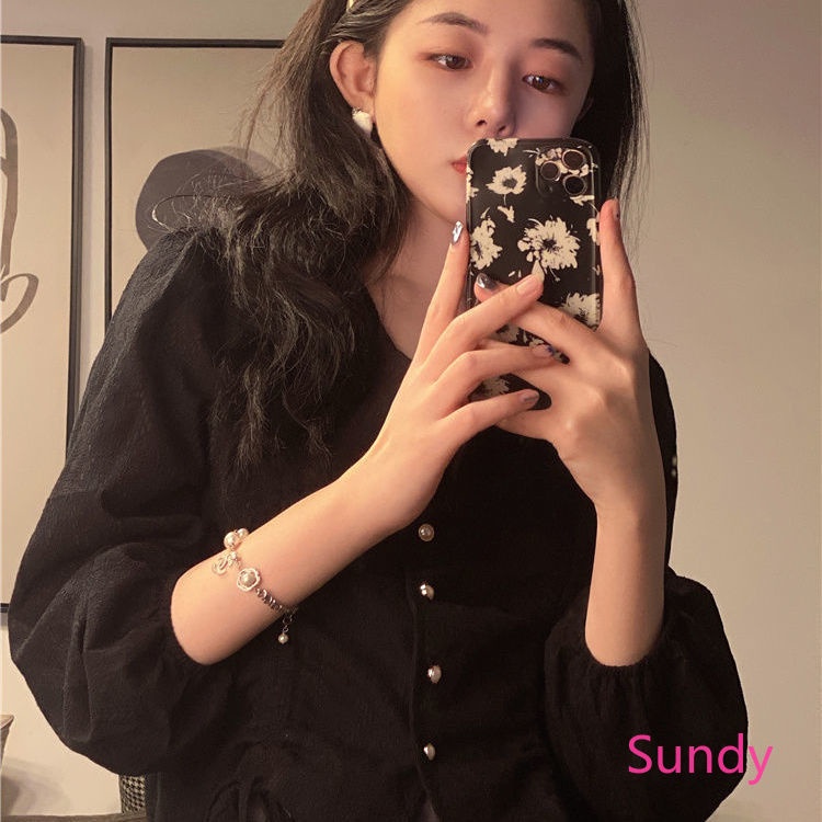 Áo sơ mi tay dài cổ chữ v thời trang mùa thu hàn quốc cho nữ