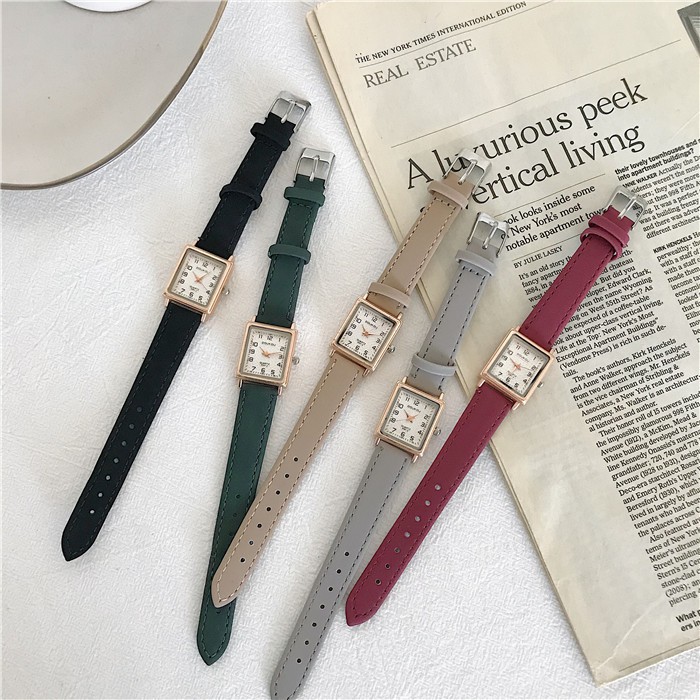 Đồng thồi trang nữ Gaiety dây da mềm êm tay, mặt chữ nhật chống trày xước tốt