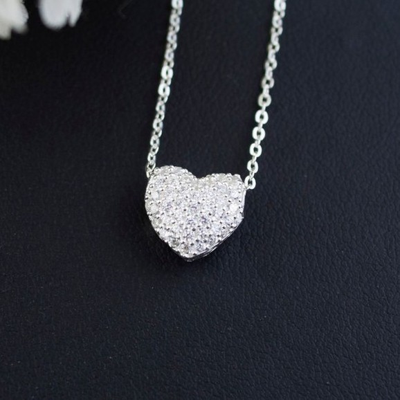 Dây Chuyền Bạc Ta S925 CaoBac SilverCao Cấp Họa Tiết Tim 3D Nạm Đá Sáng -  Trang Sức Cáo Bạc JEWELLERY