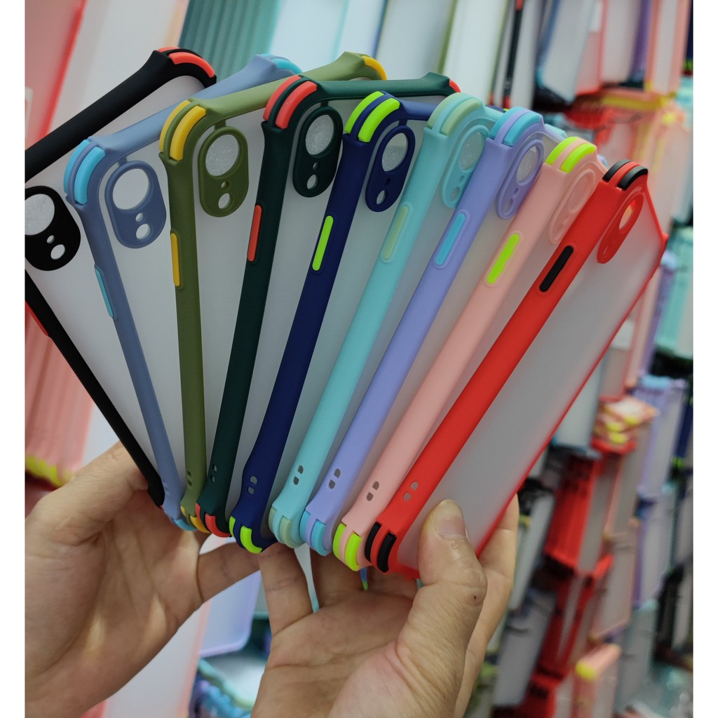 Iphone 6g 7g 8g 6p 7p 8p Se 2 Ip X Xs Ốp Lưng Điện Thoại vỏ màu tương phản macaron bốn góc chống rớt Đen xanh xanh tím vàng đen đỏ