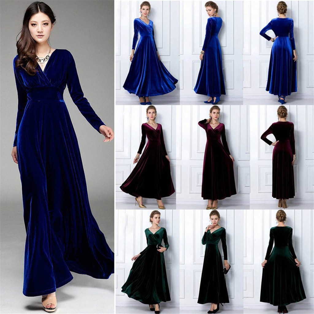 Đầm Nhung Dài Cổ Chữ V Gợi Cảm Cho Nữ | BigBuy360 - bigbuy360.vn