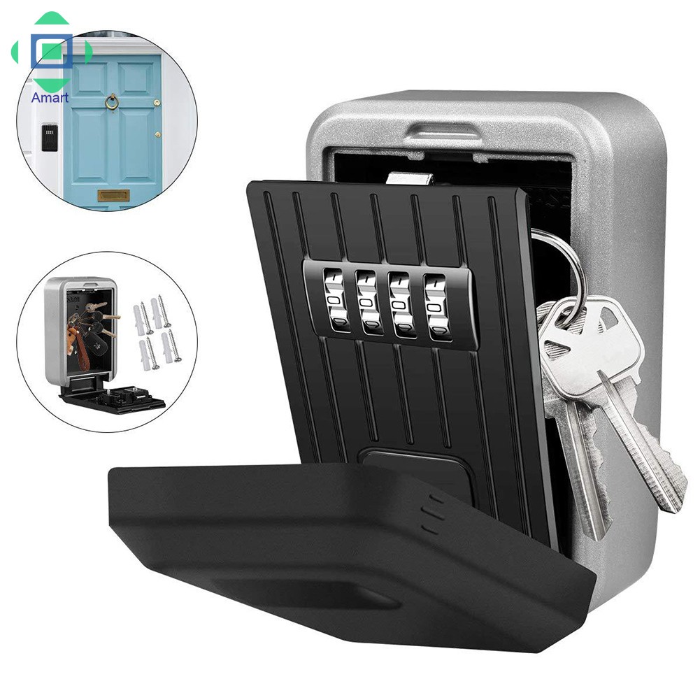 AM Wall Mounted/Padlock 4-Digit Combination Key Lock Storage Safe Security Box Home Office