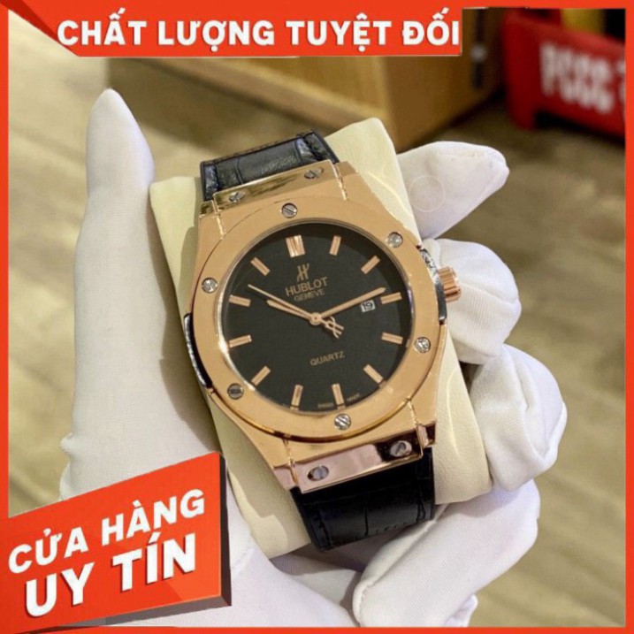 (Hublot.viền trơn ) Đồng hồ nam Hublot đẳng cấp thời trang - Mặt 42mm Dây da - Bảo hành 12 tháng