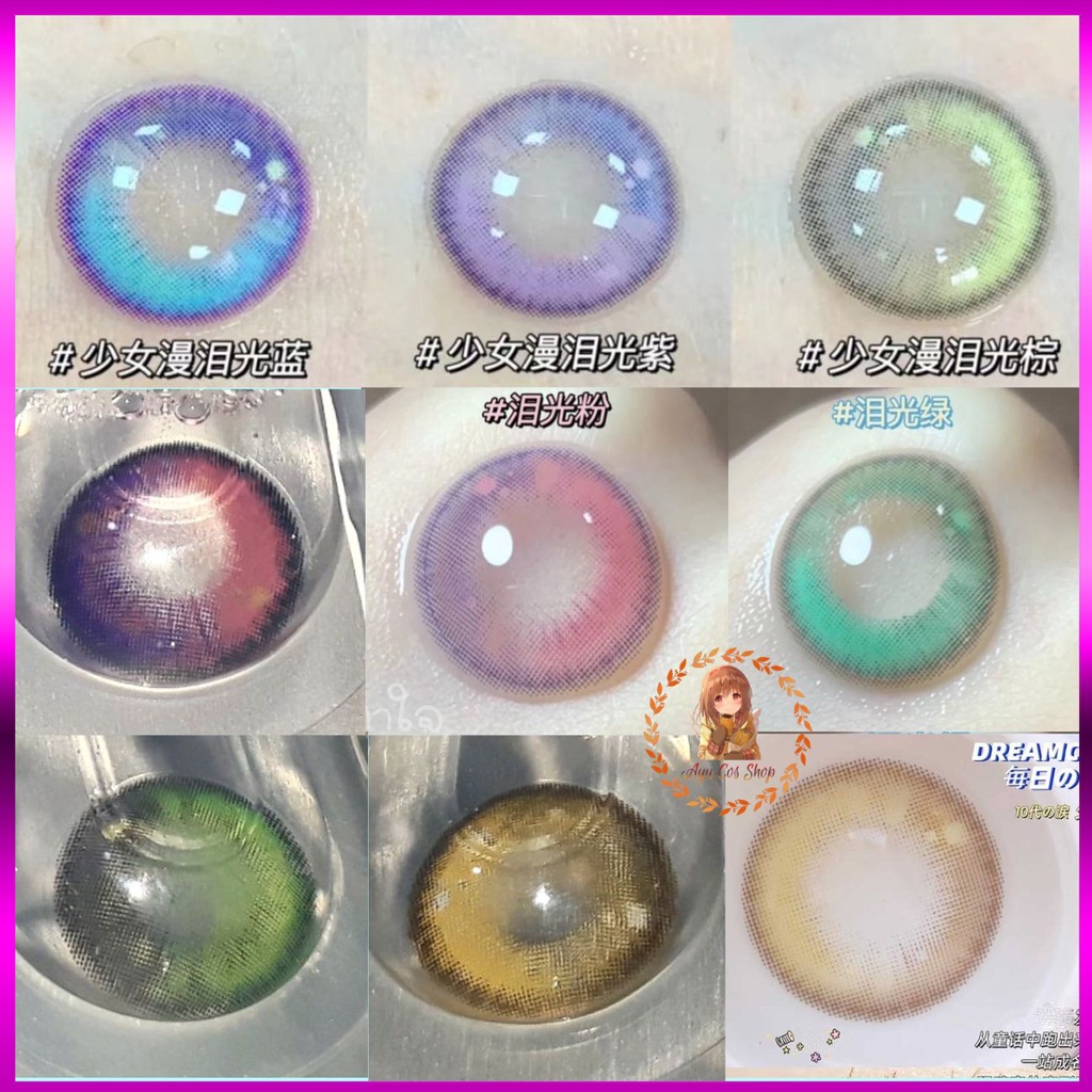 Kính áp tròng teen lens cosplay xanh dương xanh lá tím hồng vàng cam nâu xám girl tears