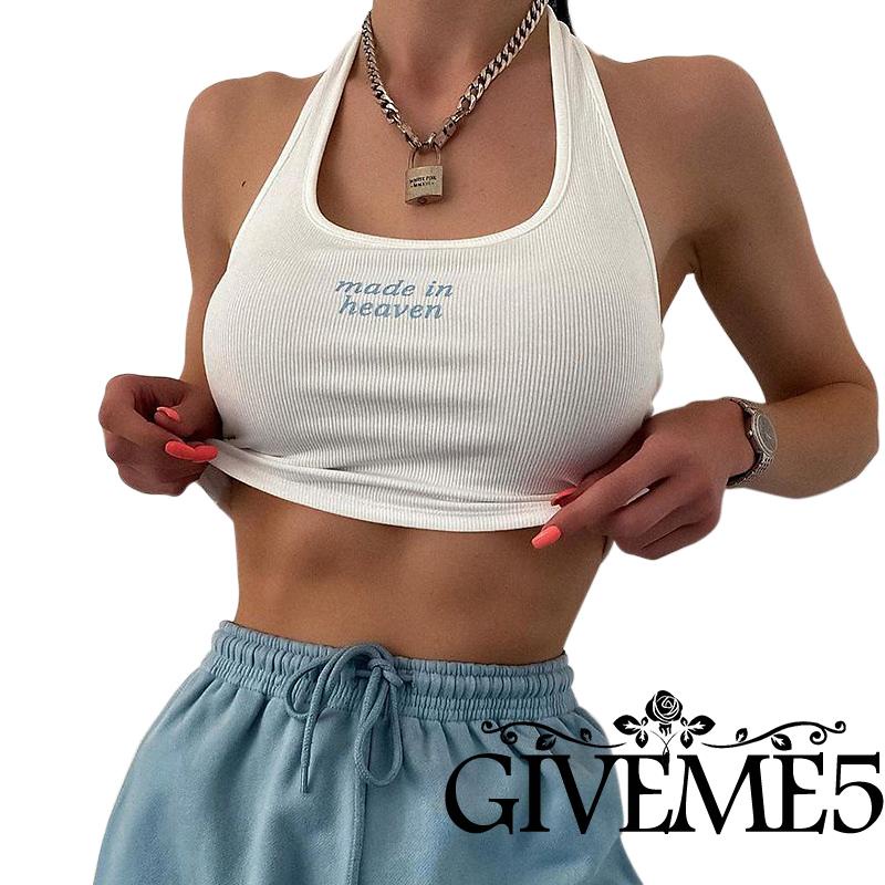 Áo Croptop Sát Nách Cổ Yếm In Chữ Nhiều Màu Sắc Thời Trang Cho Nữ