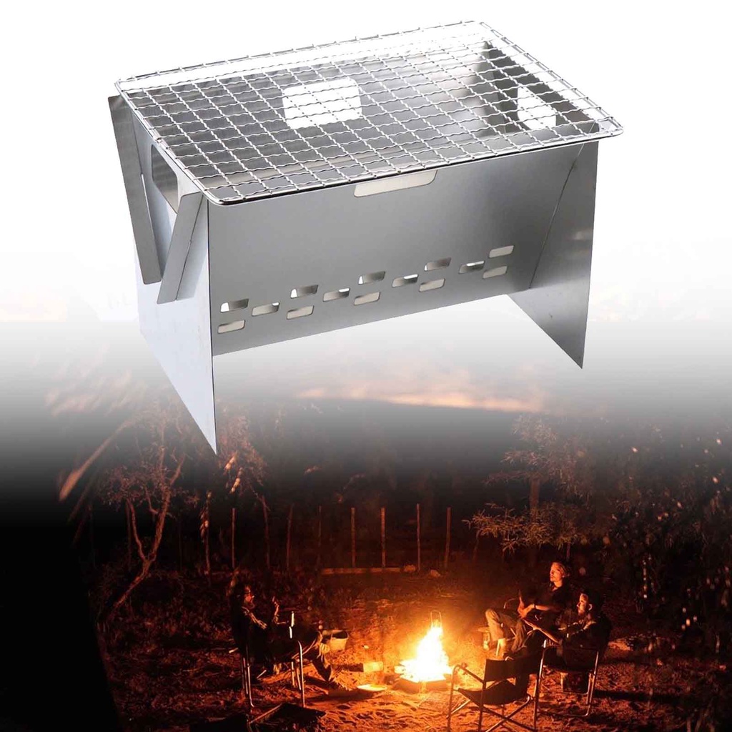 Lò Nướng BBQ Bằng Thép Không Gỉ Có Thể Gấp Gọn Tiện Dụng Mang Theo Cắm Trại