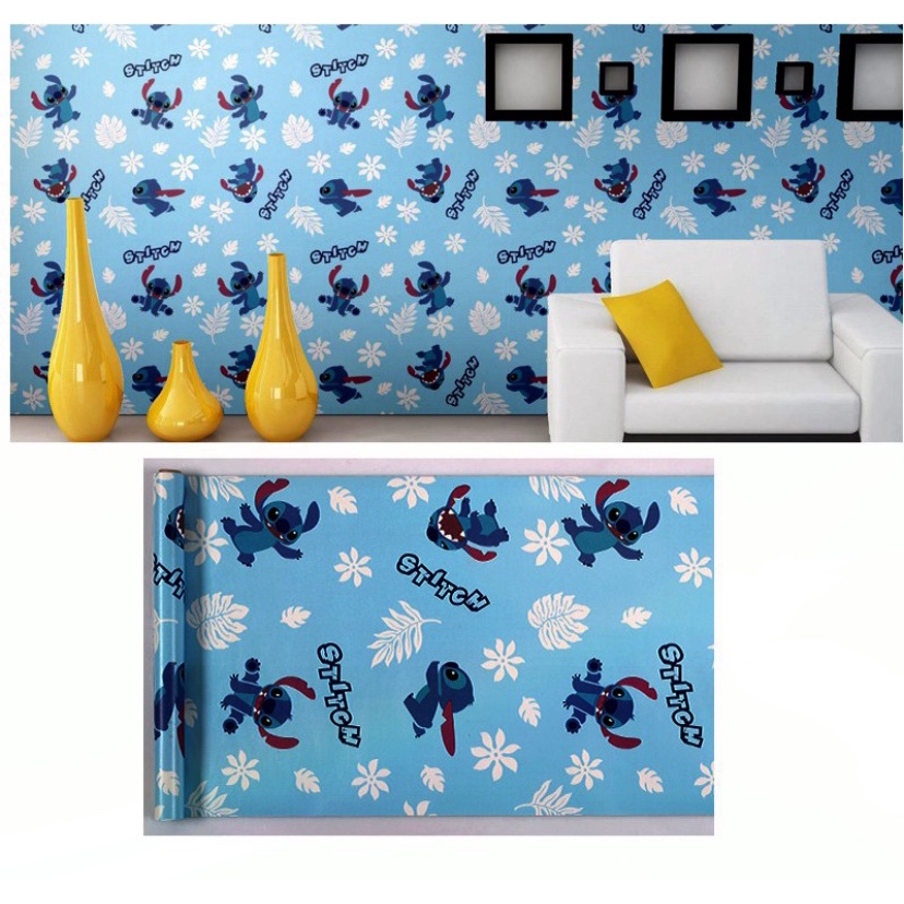 1m decal giấy dán tường hoạt hình STITCH xanh dễ thương khổ 45cm