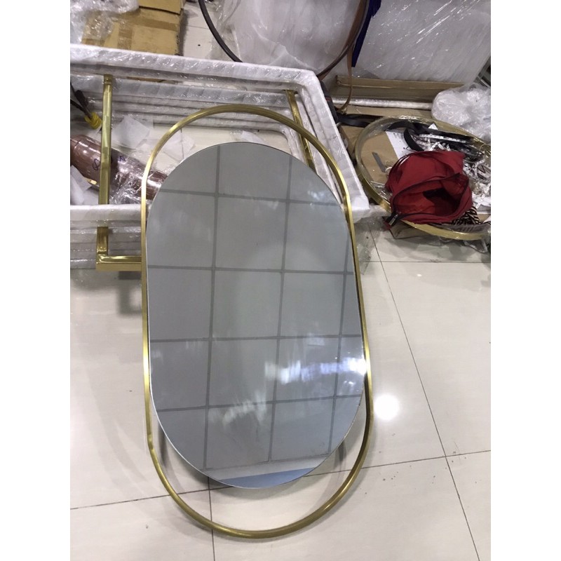 Gương treo tường trang trí-Gương oval treo tường-Gương inox mạ vàng