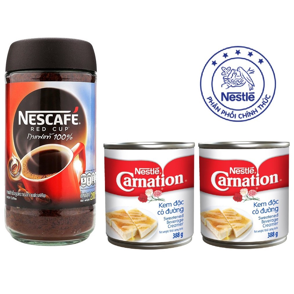 Cà phê hòa tan nguyên chất 200g Nescafé Red Cup & 2 Sữa đặt 766g Nestle Thái Lan