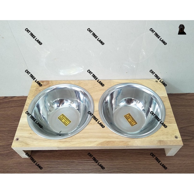 KHAY ĂN BẰNG GỖ TỰ NHIÊN, CHỐNG NƯỚC, KÈM BÁT ĂN CHÓ MÈO BẰNG INOX
