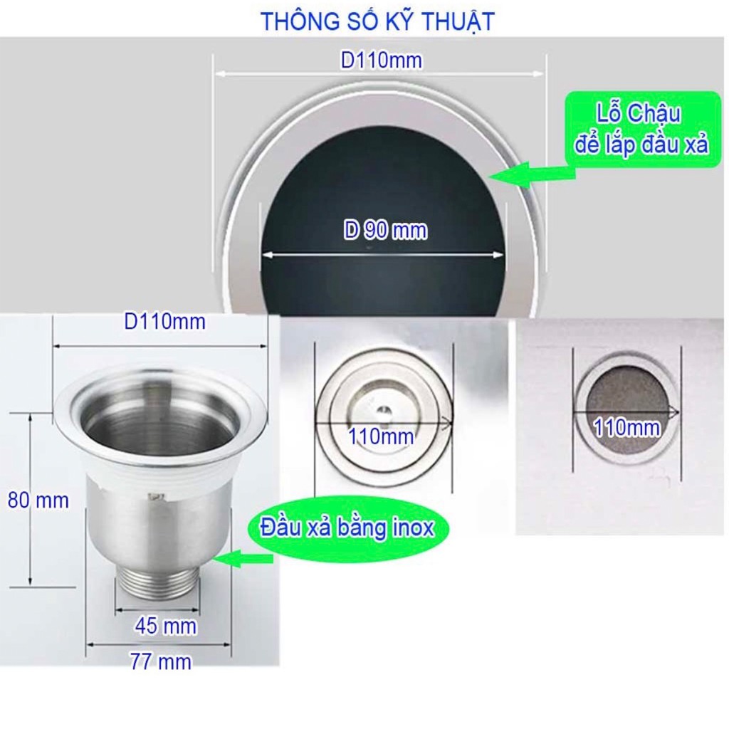 Bộ xả bồn rửa chén đơn, xi phông xả chậu rửa chén đơn, xả chậu rửa chén bát